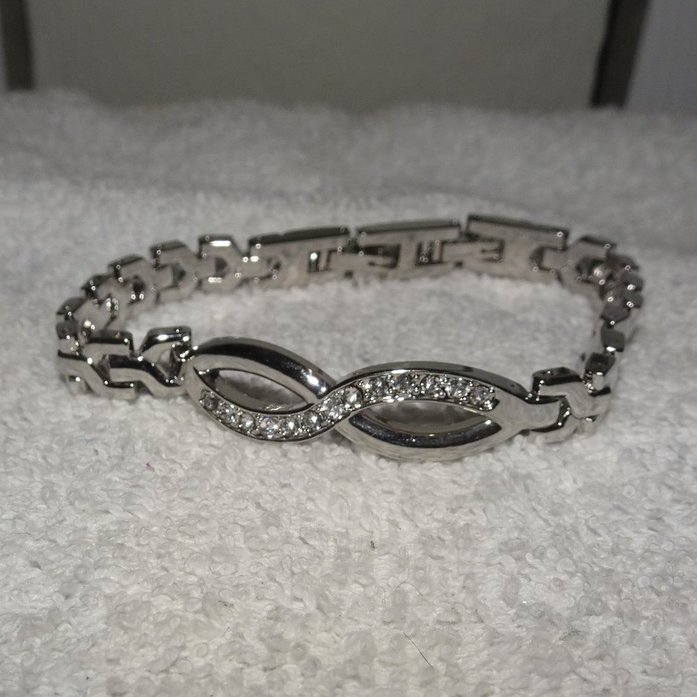 Silver Tone Eternity Knot Rhinestone Bracelet